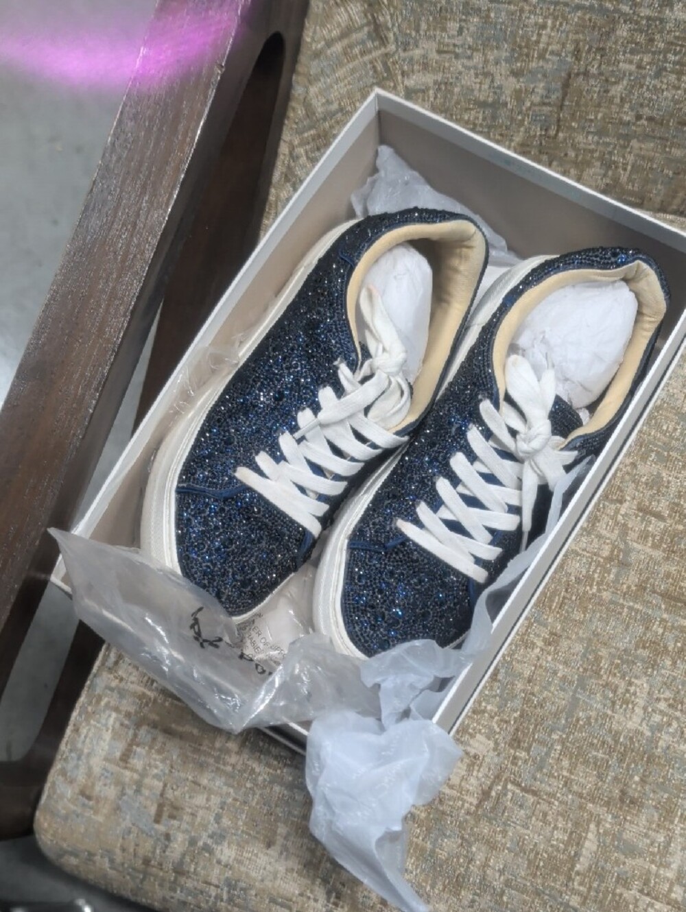 Betsey Johnson Navy Glitter Lace-Up Kids Sneakers with Cream Trim - Picture 4 of 4